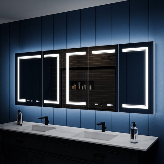 Illusion - B 84" x 32" LED Lighted Inset Mirrored Medicine Cabinet with Magnifiers Front and Back Light