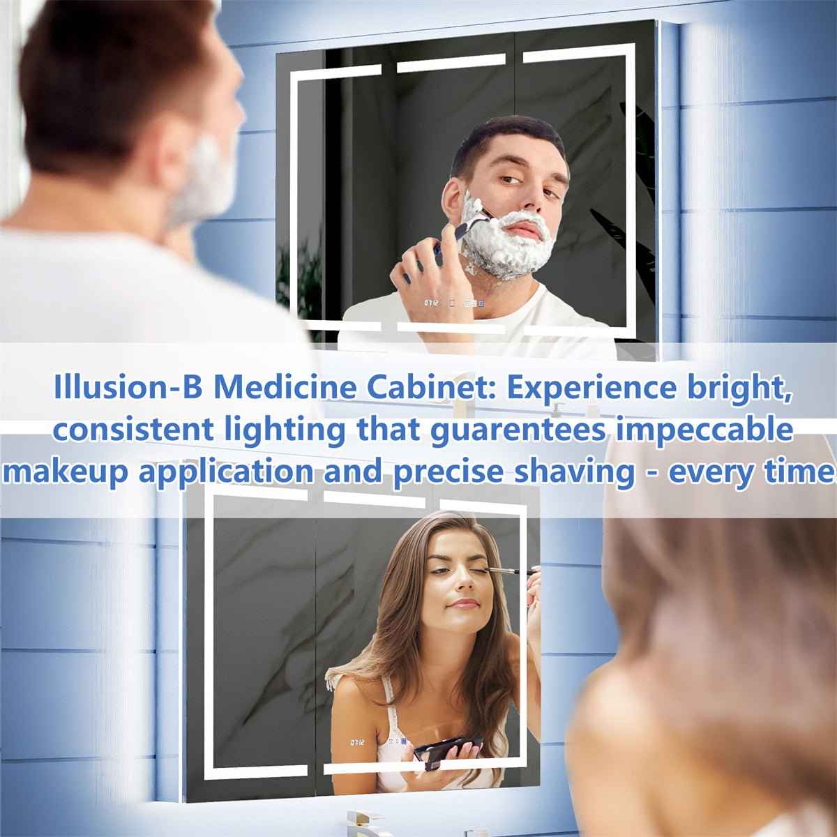 Illusion-B 60" x 36" LED Lighted Inset Mirrored Medicine Cabinet with Magnifiers Front and Back Light -pricedifferent