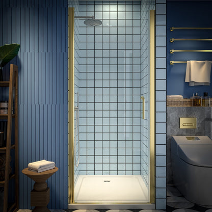 Classy 32-34"x72" Frameless Shower Door in Brush Gold,Water Repellent Glass with Seal Strip Parts and Handle,6mm Glass Shower Door - ExBriteUSA