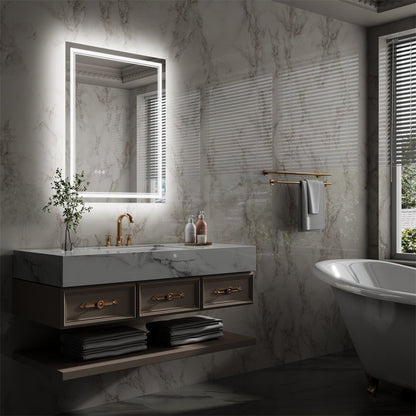 Linea 28" W x 36" H LED Heated Bathroom Mirror,Anti Fog,Dimmable,Front - Lighted and Backlit, Tempered Glass