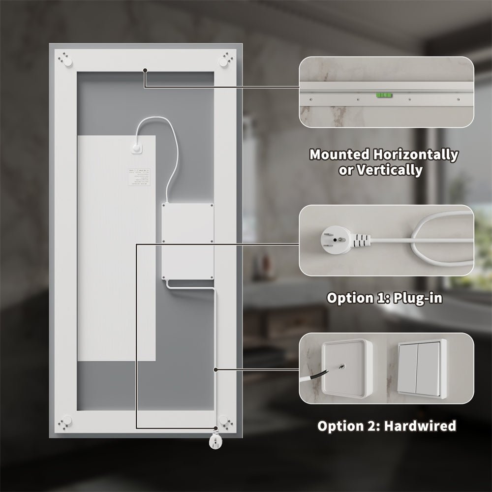 Linea 60" W x 28" H LED Heated Bathroom Mirror,Anti Fog,Dimmable,Front - Lighted and Backlit, Tempered Glass