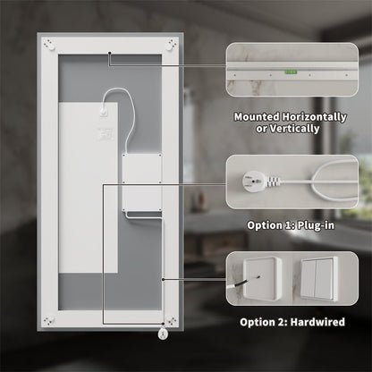 Linea 60" W x 28" H LED Heated Bathroom Mirror,Anti Fog,Dimmable,Front - Lighted and Backlit, Tempered Glass