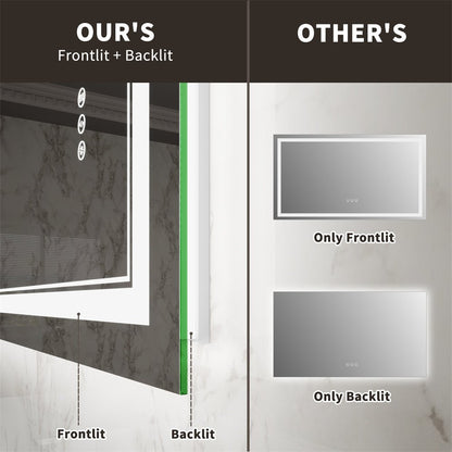 Linea 60" W x 36" H LED Heated Bathroom Mirror,Anti Fog,Dimmable,Front - Lighted and Backlit, Tempered Glass