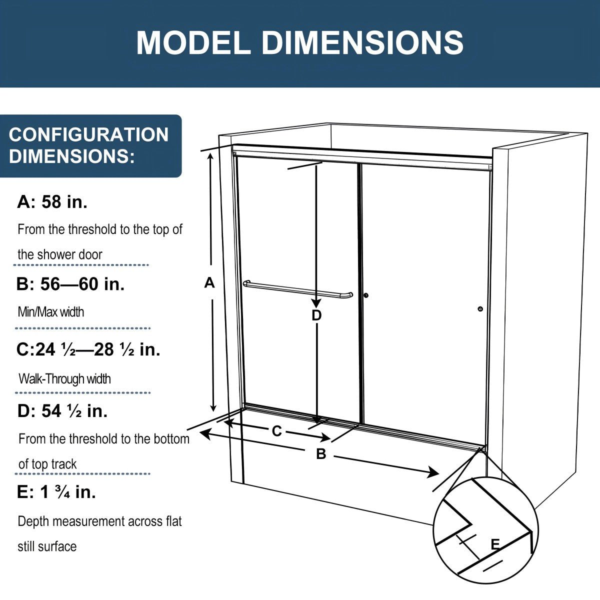 Mirage 56 - 60" Semi - Frameless Double Sliding Tub Door,Bypass Bathtub Shower Tempered Glass Door,Explosion - Proof Film,Brush Nickel