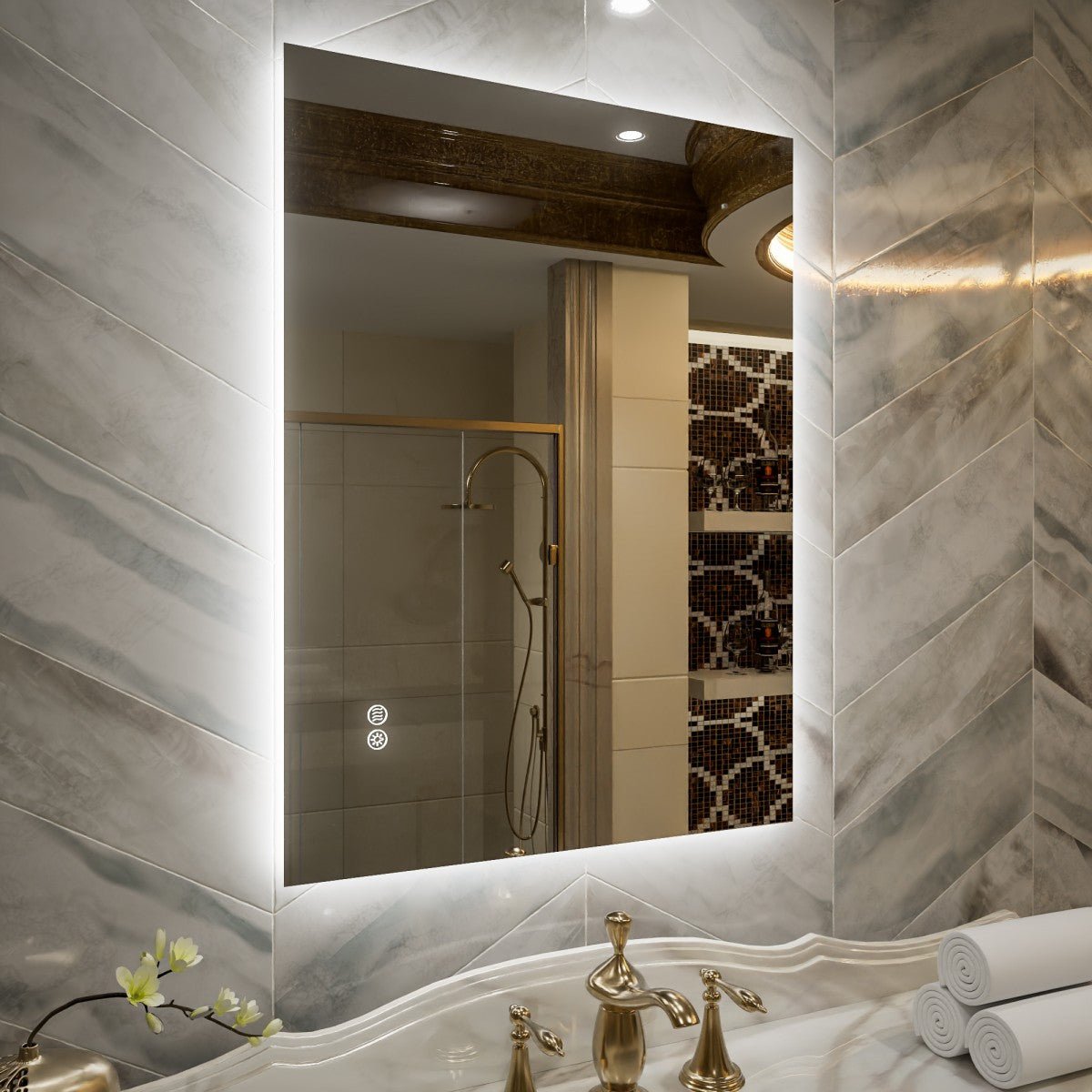 Navi LED Bathroom Mirror 24" x 32" with Backlit,Mirror with Lights Wall Mounted Anti Fog,Led Mirror for Bathroom,HD Tempered Glass,Shatter - Proof