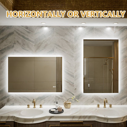 Navi LED Bathroom Mirror 24" x 36" with Backlit,Mirror with Lights Wall Mounted Anti Fog,Led Mirror for Bathroom,HD Tempered Glass,Shatter - Proof