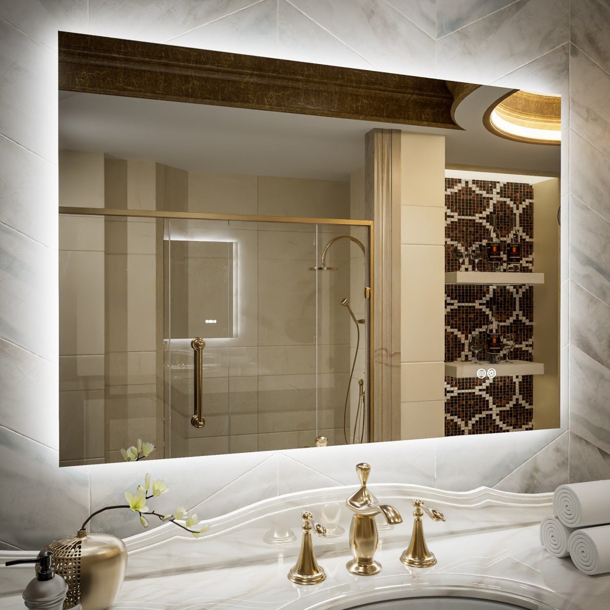Navi LED Bathroom Mirror 40" x 30" with Backlit,Mirror with Lights Wall Mounted Anti Fog,Led Mirror for Bathroom,HD Tempered Glass,Shatter - Proof