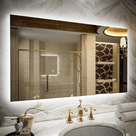 Navi LED Bathroom Mirror 48" x 30" with Backlit,Mirror with Lights Wall Mounted Anti Fog,Led Mirror for Bathroom,HD Tempered Glass,Shatter - Proof
