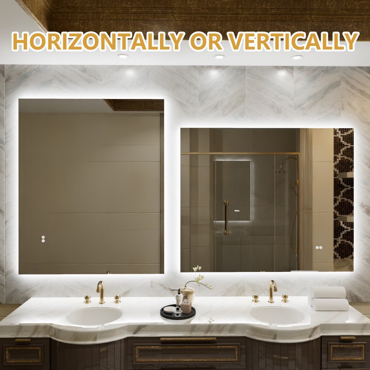 Navi LED Bathroom Mirror 48" x 40" with Backlit,Mirror with Lights Wall Mounted Anti Fog,Led Mirror for Bathroom,HD Tempered Glass,Shatter - Proof