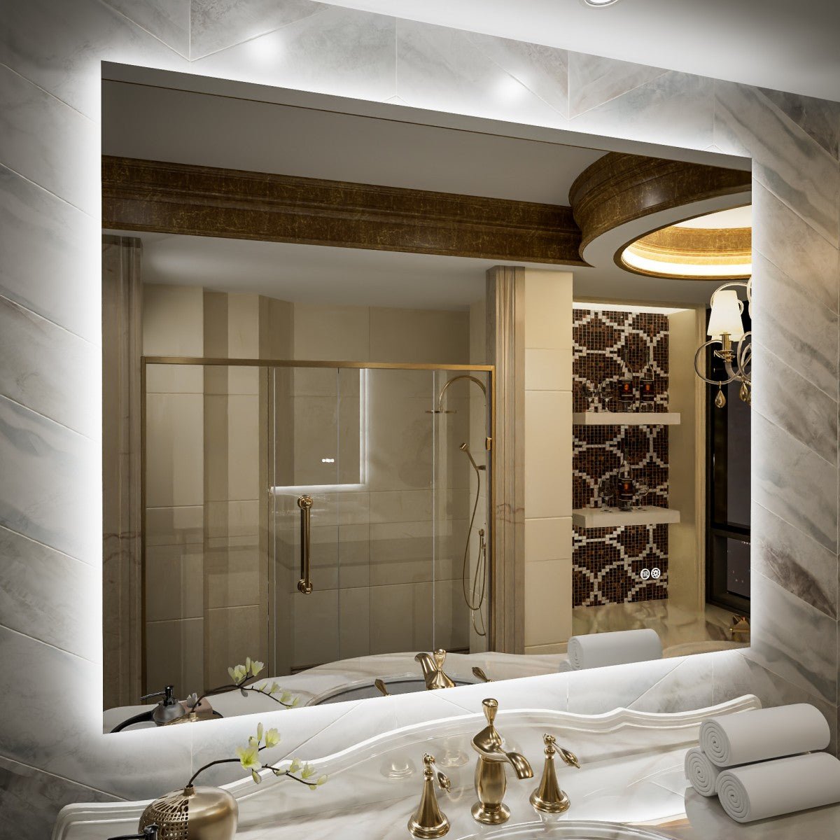 Navi LED Bathroom Mirror 48" x 40" with Backlit,Mirror with Lights Wall Mounted Anti Fog,Led Mirror for Bathroom,HD Tempered Glass,Shatter - Proof