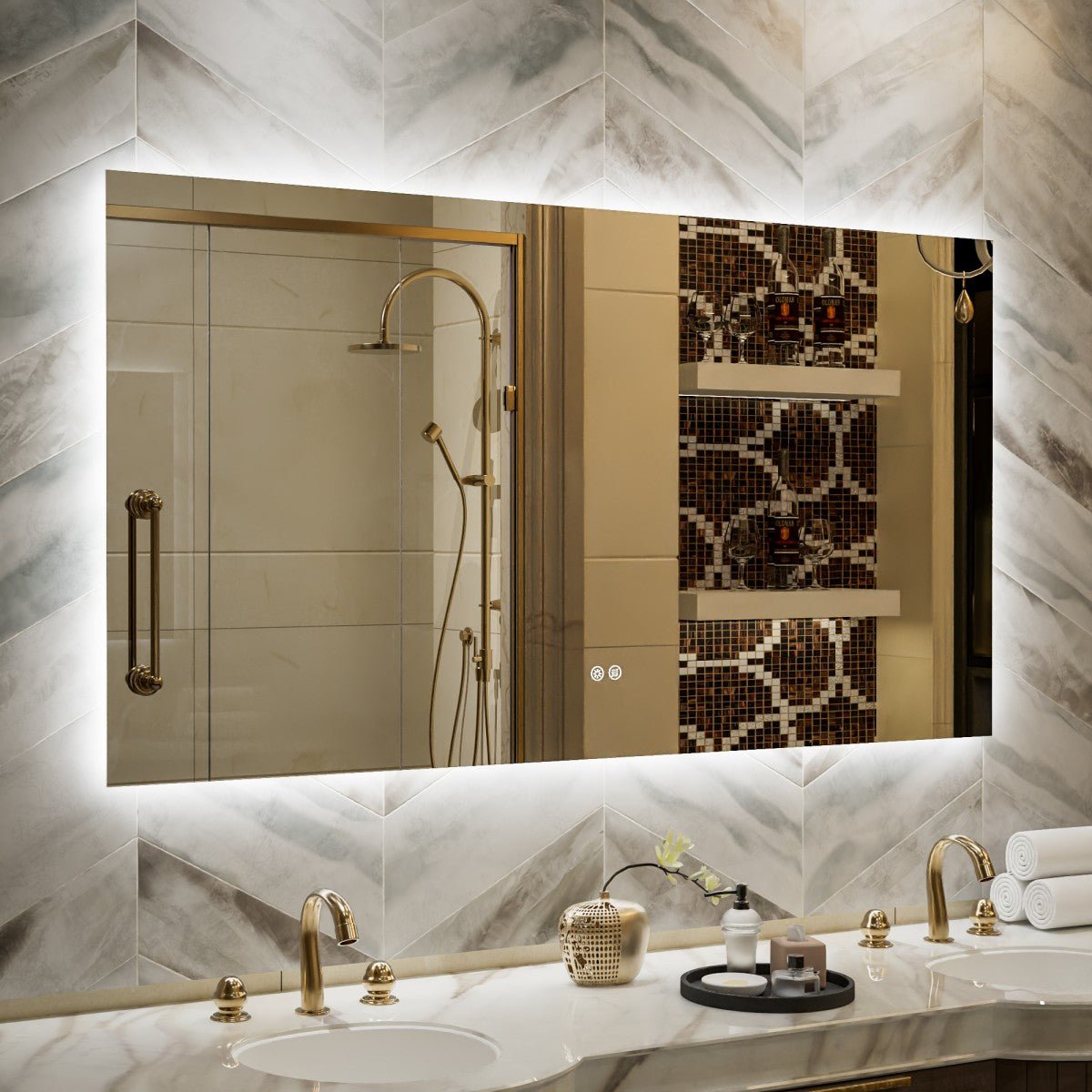 Navi LED Bathroom Mirror 55" x 30" with Backlit,Mirror with Lights Wall Mounted Anti Fog,Led Mirror for Bathroom,HD Tempered Glass,Shatter - Proof