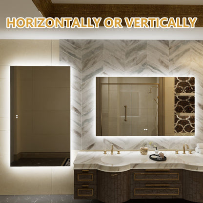 Navi LED Bathroom Mirror 60" x 36" with Backlit,Mirror with Lights Wall Mounted Anti Fog,Led Mirror for Bathroom,HD Tempered Glass,Shatter - Proof