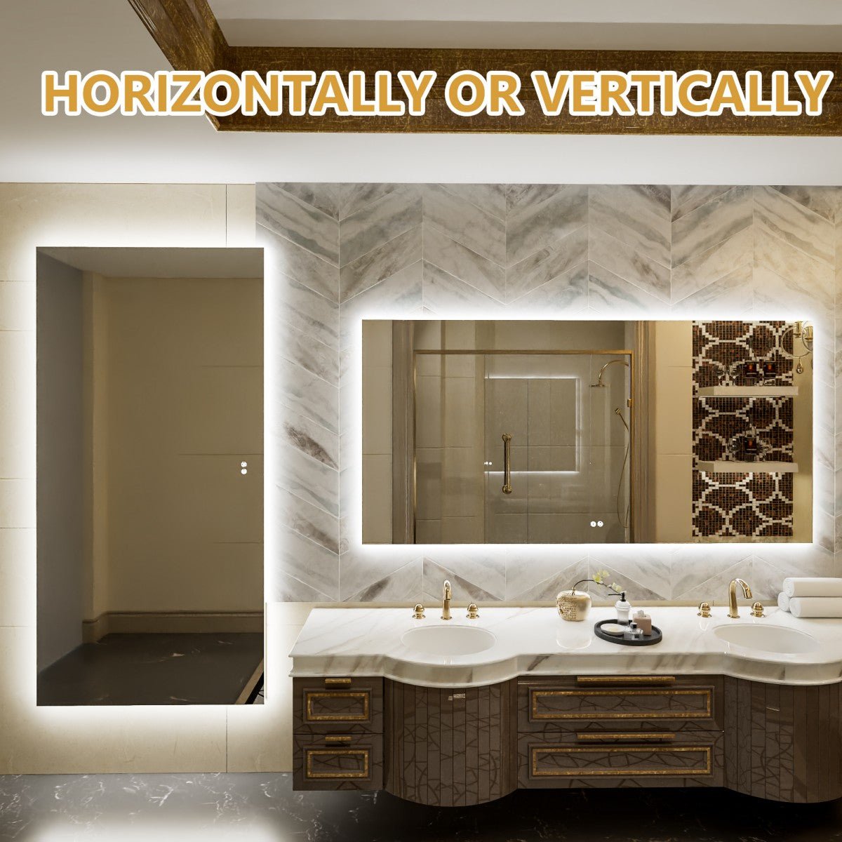 Navi LED Bathroom Mirror 72" x 36" with Backlit,Mirror with Lights Wall Mounted Anti Fog,Led Mirror for Bathroom,HD Tempered Glass,Shatter - Proof