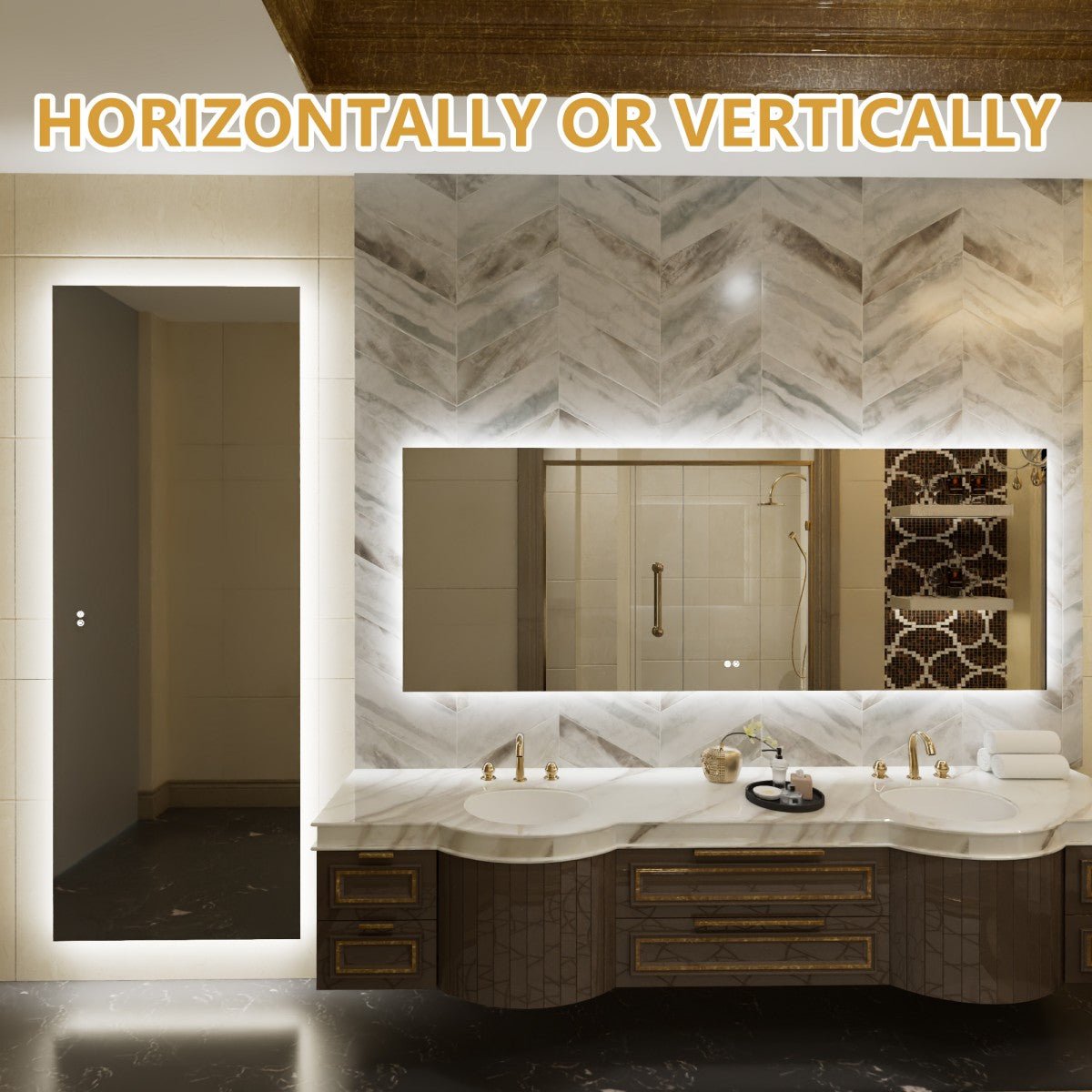 Navi LED Bathroom Mirror 84" x 32" with Backlit,Mirror with Lights Wall Mounted Anti Fog,Led Mirror for Bathroom,HD Tempered Glass,Shatter - Proof