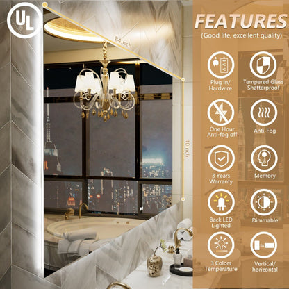 Navi LED Bathroom Mirror 84" x 40" with Backlit,Mirror with Lights Wall Mounted Anti Fog,Led Mirror for Bathroom,HD Tempered Glass,Shatter - Proof