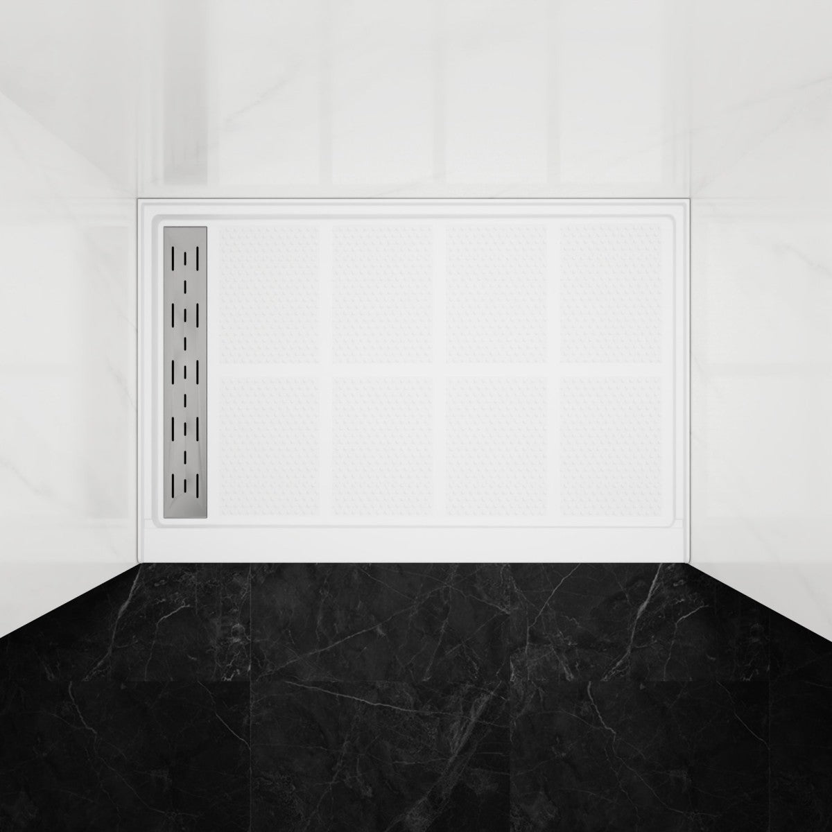 Pequod - L Shower Base, 48"x 32", White with Brushed Nickel Cover,Left