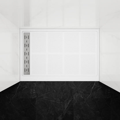 Pequod - L Shower Base, 48"x 32", White with Brushed Nickel Cover,Left