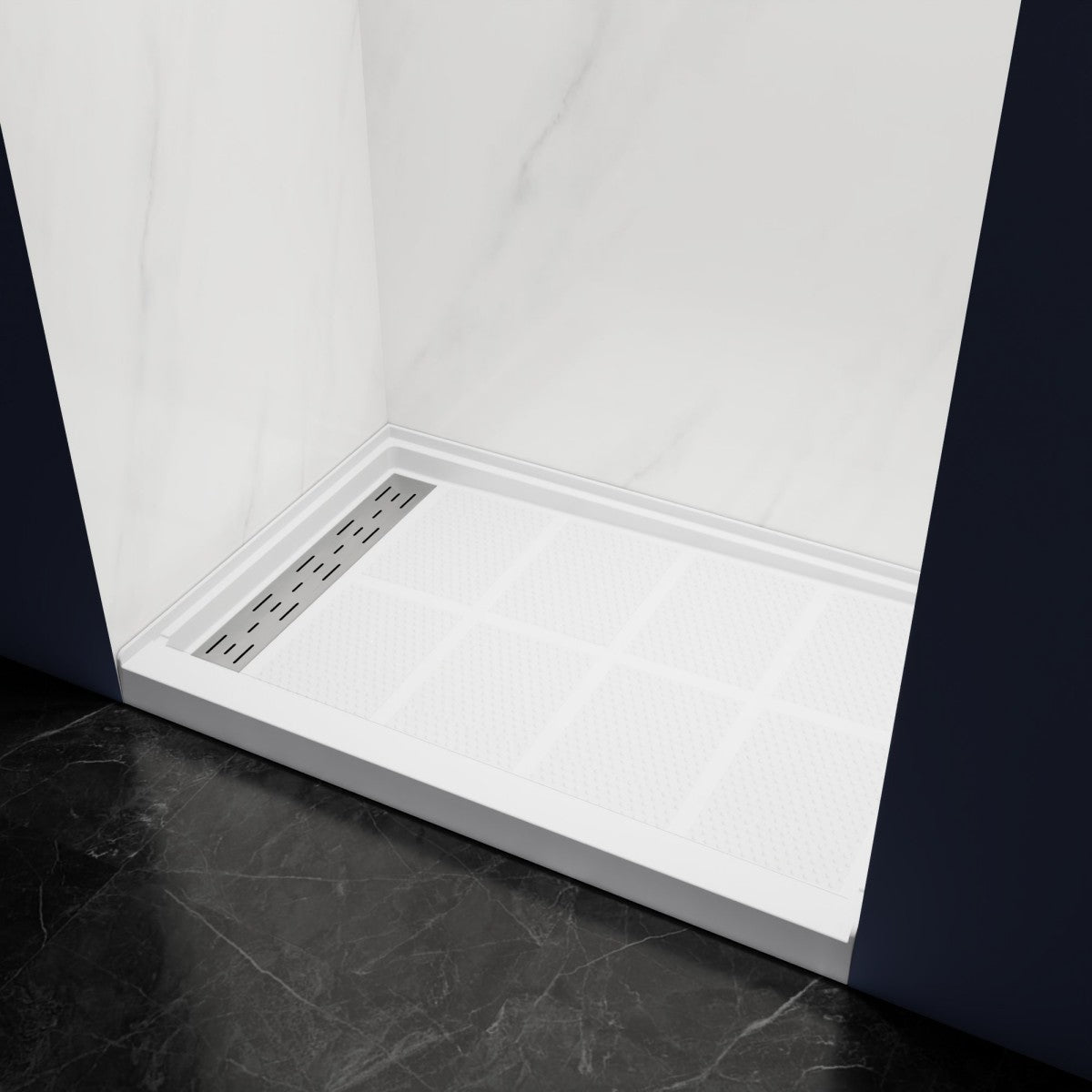 Pequod - L Shower Base, 48"x 32", White with Brushed Nickel Cover,Left
