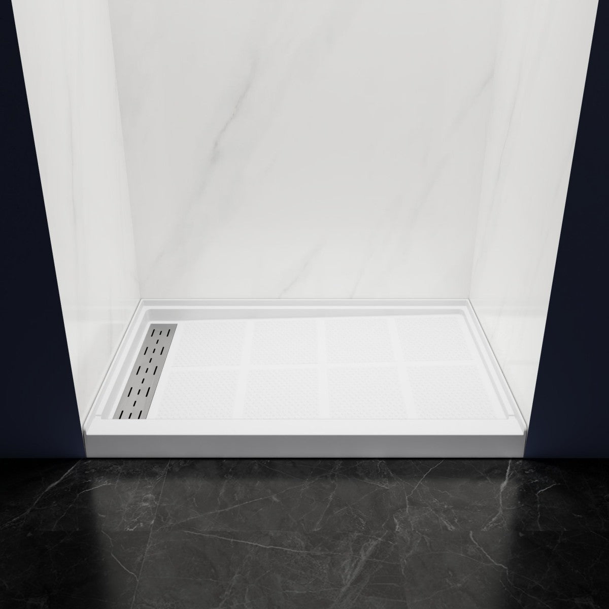 Pequod - L Shower Base, 48"x 32", White with Brushed Nickel Cover,Left