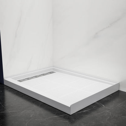 Pequod - L Shower Base, 48"x 36", White with Brushed Nickel Cover,Left