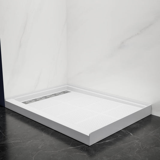 Pequod - L Shower Base, 48"x 36", White with Brushed Nickel Cover,Left