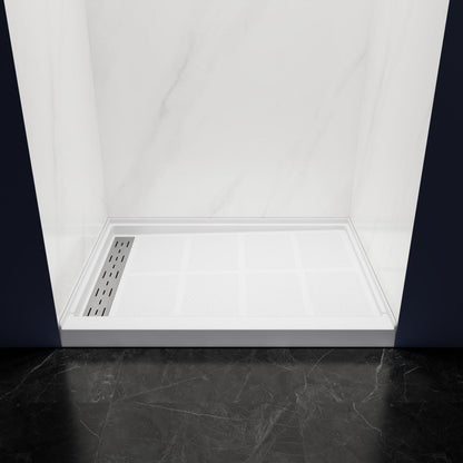 Pequod - L Shower Base, 48"x 36", White with Brushed Nickel Cover,Left