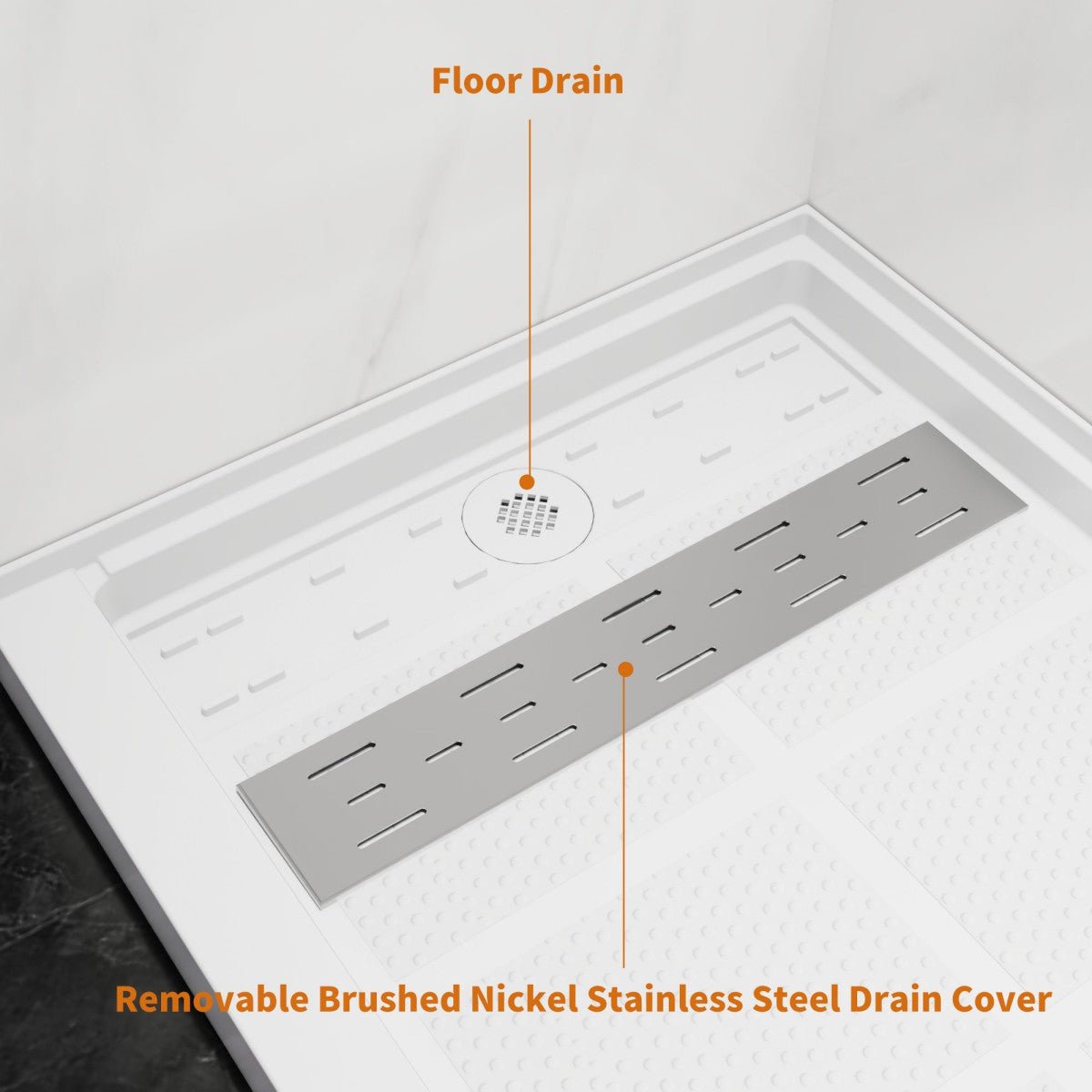 Pequod - L Shower Base, 48"x 36", White with Brushed Nickel Cover,Left