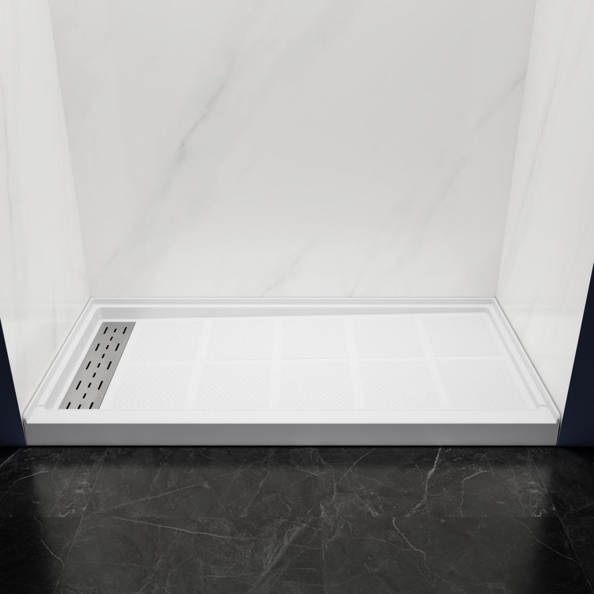 Pequod - L Shower Base, 60"x 30", White with Brushed Nickel Cover,Left