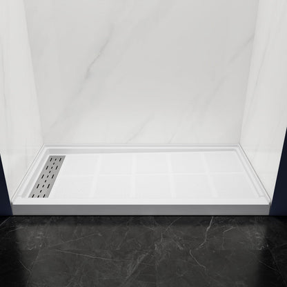 Pequod - L Shower Base, 60"x 30", White with Brushed Nickel Cover,Left