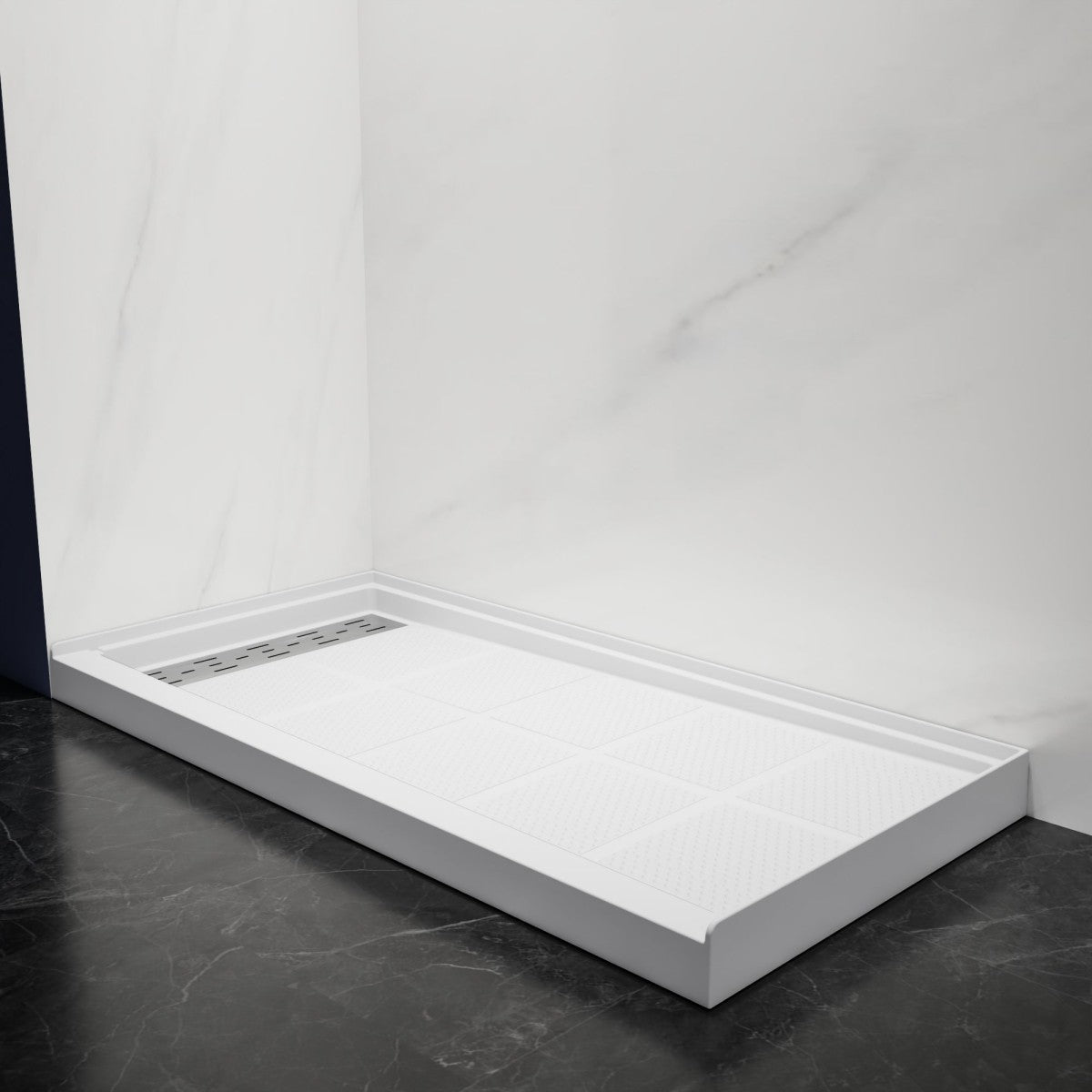 Pequod - L Shower Base, 60"x 30", White with Brushed Nickel Cover,Left