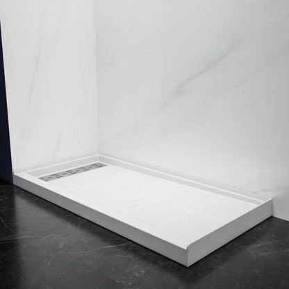 Pequod - L Shower Base, 60"x 30", White with Brushed Nickel Cover,Left