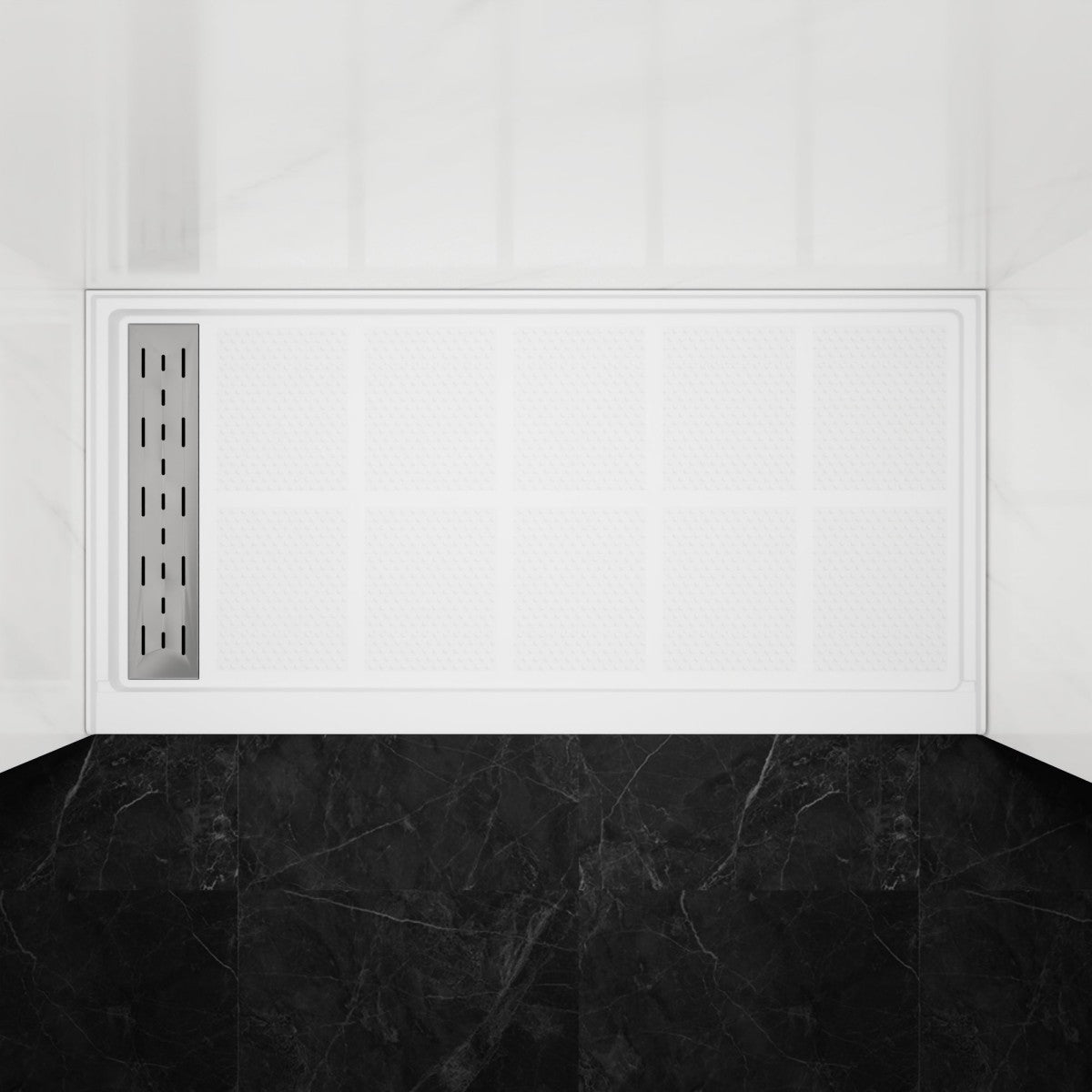 Pequod - L Shower Base, 60"x 30", White with Brushed Nickel Cover,Left