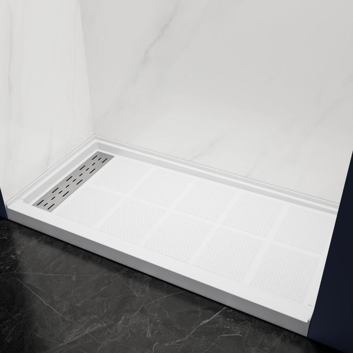 Pequod - L Shower Base, 60"x 30", White with Brushed Nickel Cover,Left