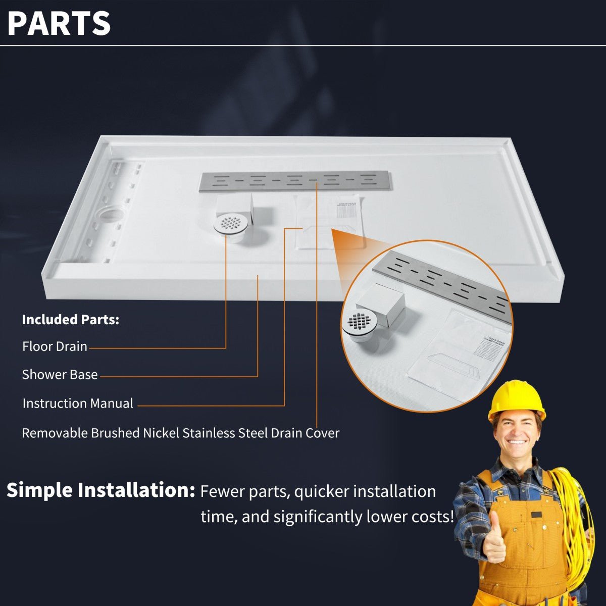 Pequod - L Shower Base, 60"x 32", White with Brushed Nickel Cover,Left