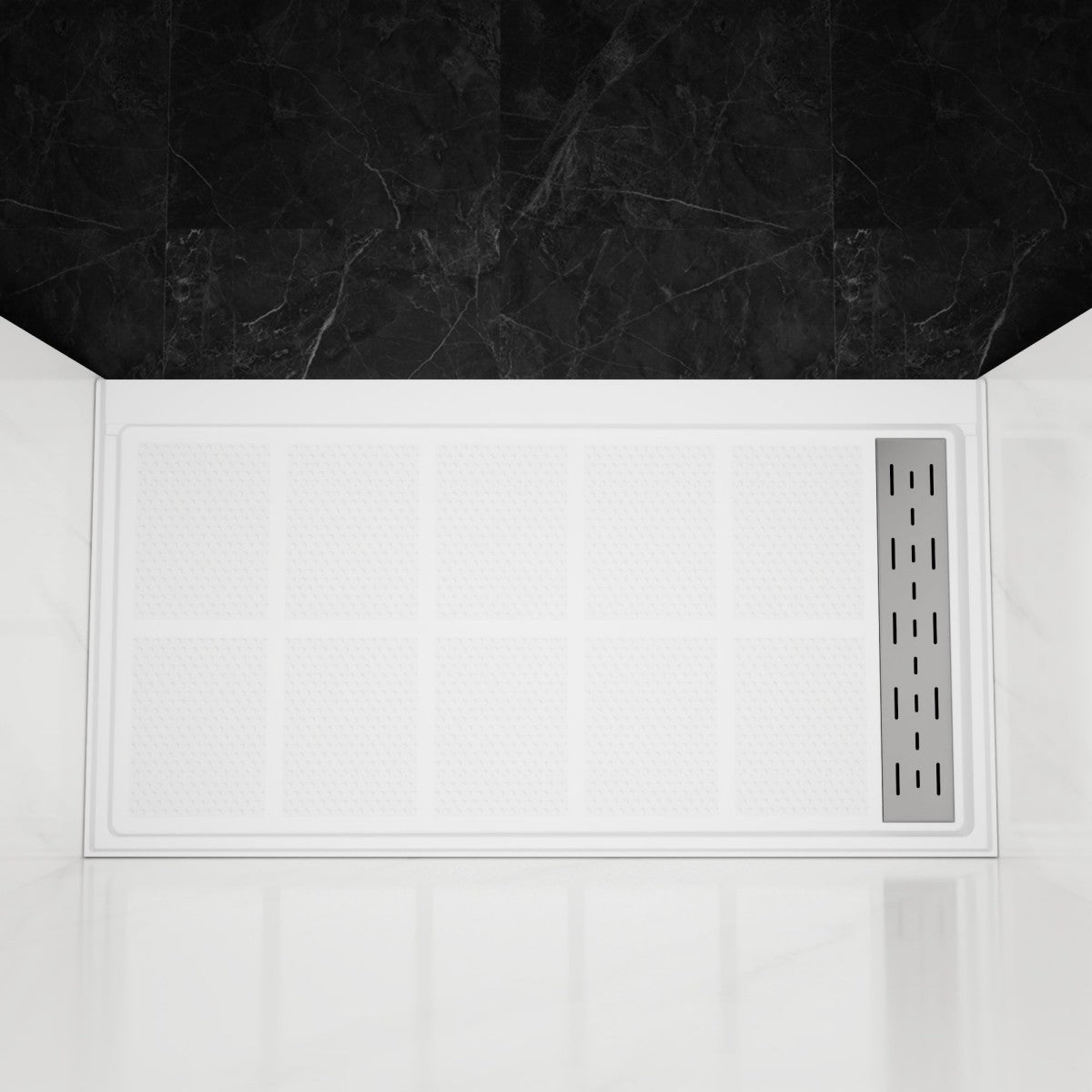 Pequod - L Shower Base, 60"x 32", White with Brushed Nickel Cover,Left