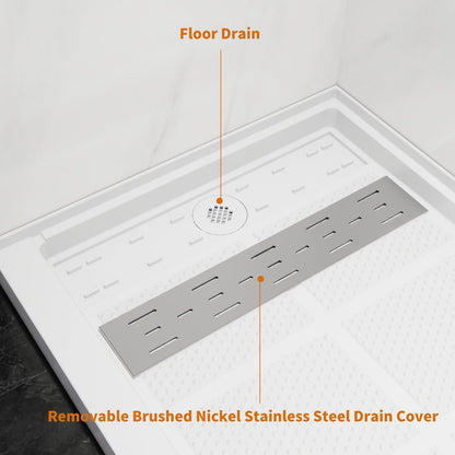 Pequod - L Shower Base, 60"x 32", White with Brushed Nickel Cover,Left