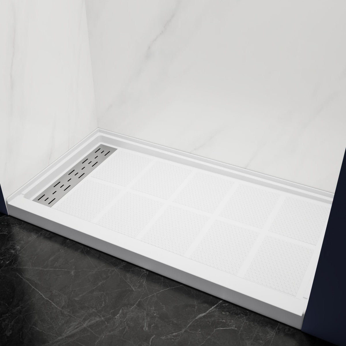 Pequod - L Shower Base, 60"x 32", White with Brushed Nickel Cover,Left