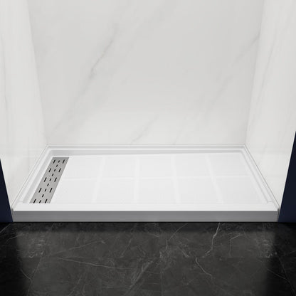 Pequod - L Shower Base, 60"x 32", White with Brushed Nickel Cover,Left