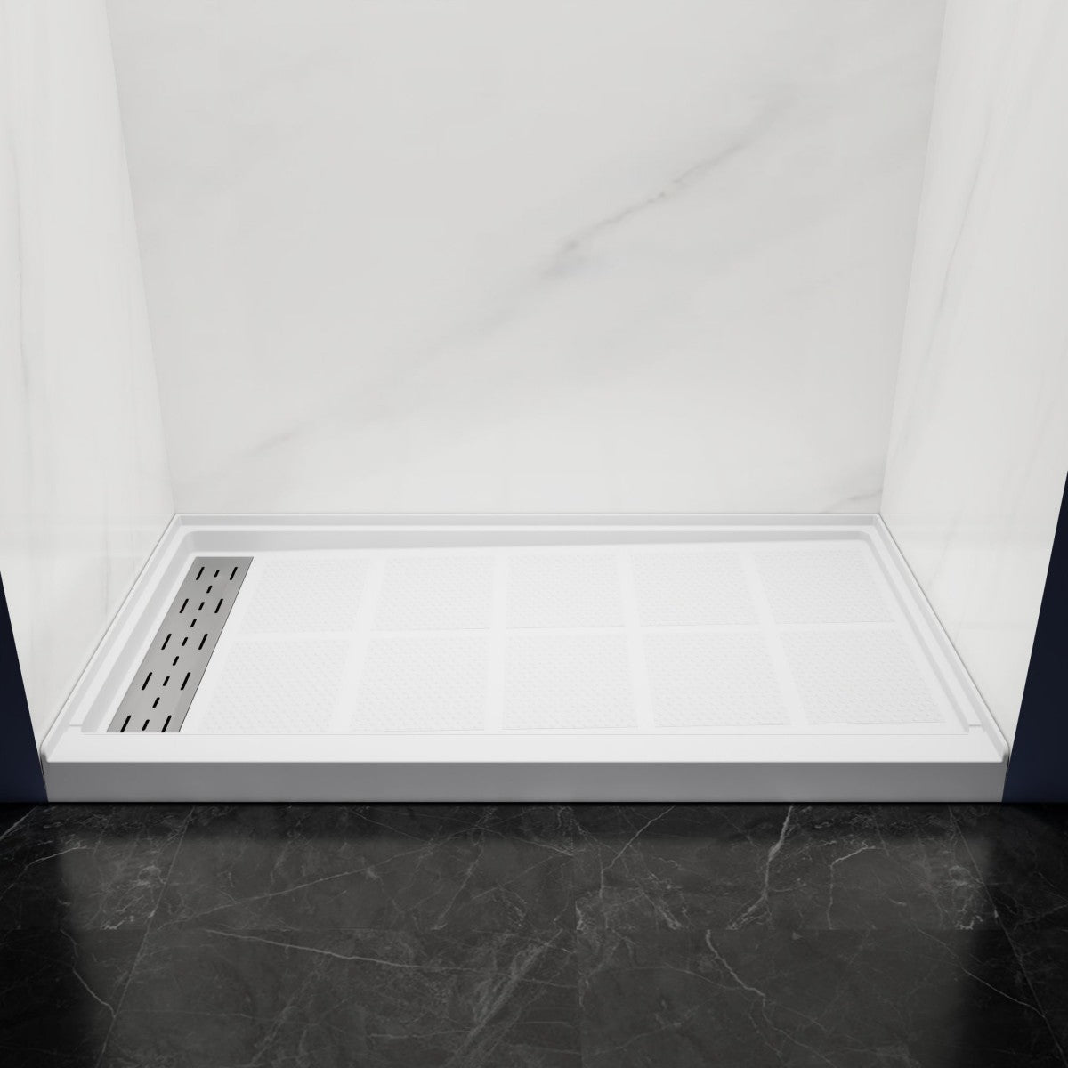 Pequod - L Shower Base, 60"x 34", White with Brushed Nickel Cover,Left