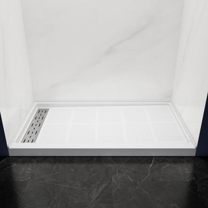 Pequod - L Shower Base, 60"x 34", White with Brushed Nickel Cover,Left
