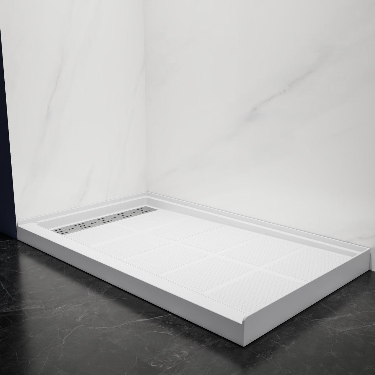 Pequod - L Shower Base, 60"x 36", White with Brushed Nickel Cover,Left