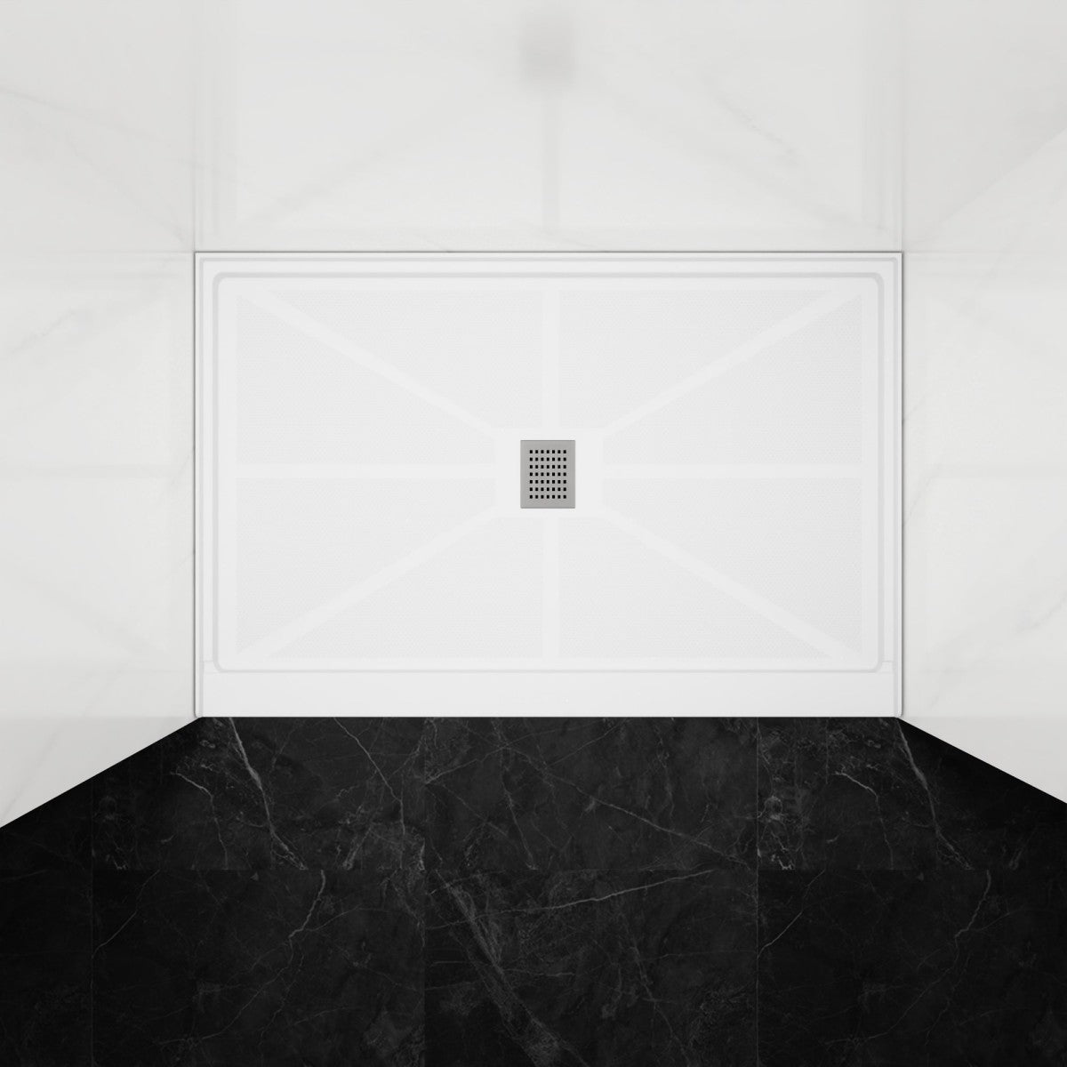 Pequod - M Shower Base, 48"x 32", White with Brushed Nickel Cover,Middle