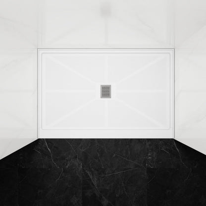 Pequod - M Shower Base, 48"x 32", White with Brushed Nickel Cover,Middle