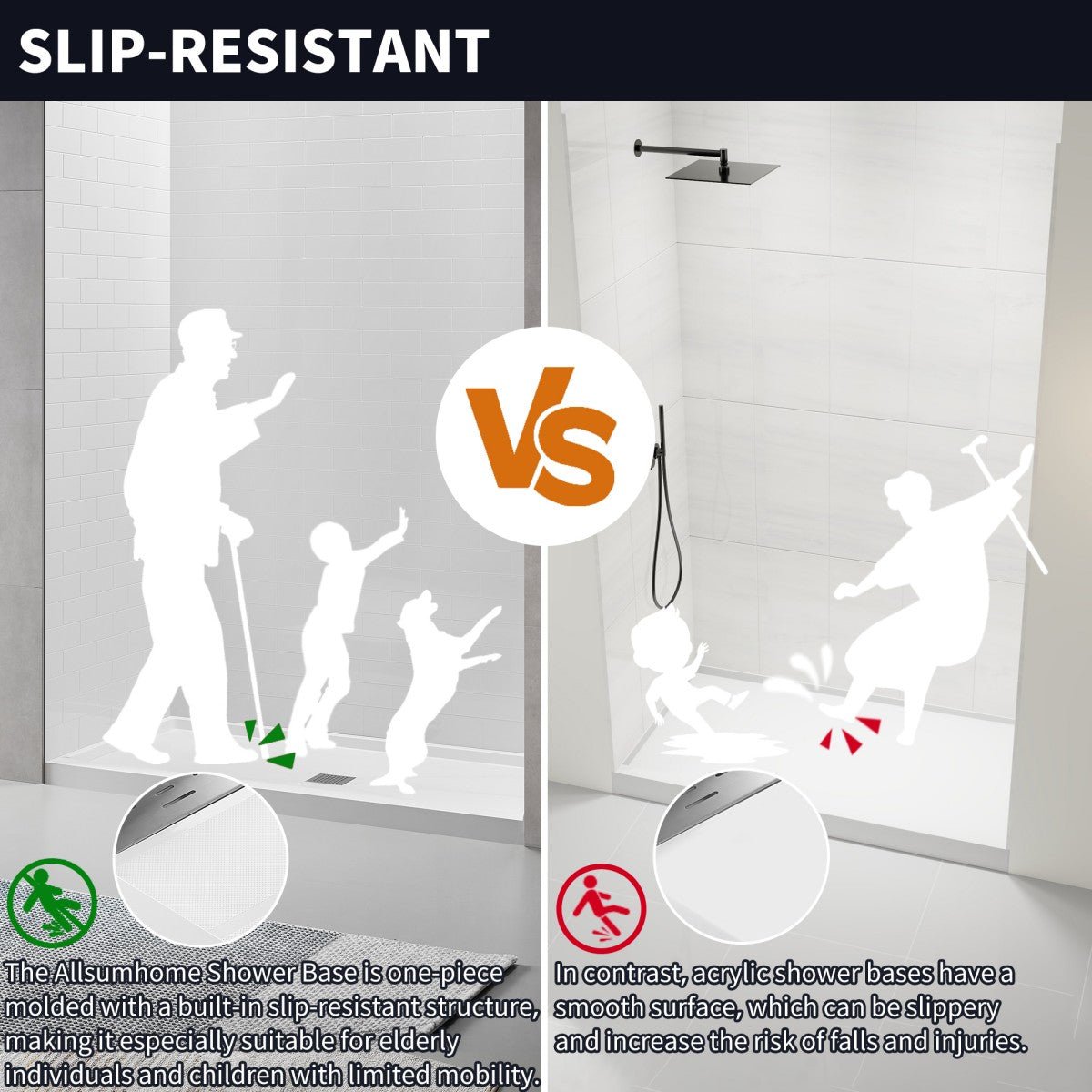 Pequod - M Shower Base, 48"x 32", White with Brushed Nickel Cover,Middle