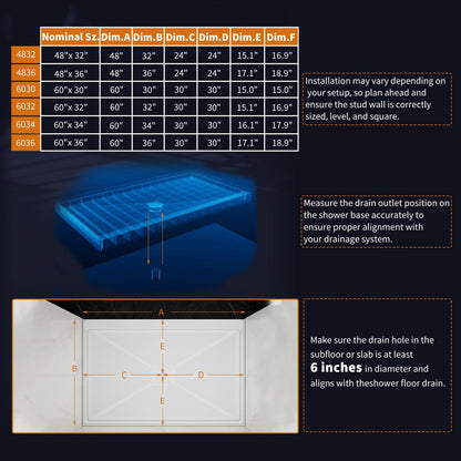 Pequod - M Shower Base, 48"x 32", White with Brushed Nickel Cover,Middle
