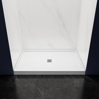 Pequod - M Shower Base, 48"x 32", White with Brushed Nickel Cover,Middle