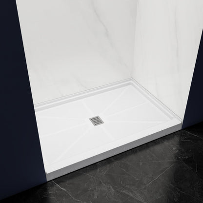 Pequod - M Shower Base, 48"x 32", White with Brushed Nickel Cover,Middle