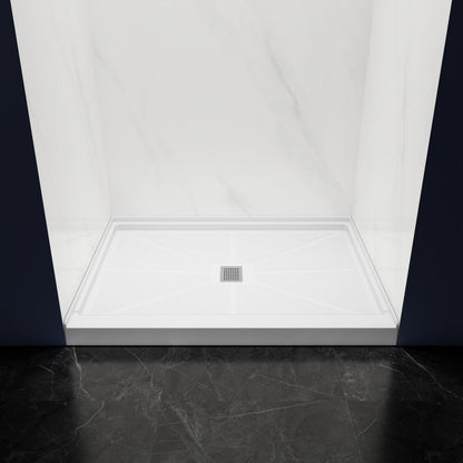 Pequod - M Shower Base, 48"x 36", White with Brushed Nickel Cover,Middle