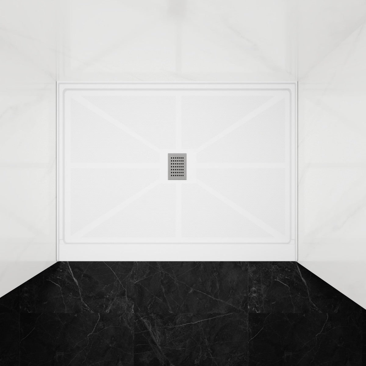 Pequod - M Shower Base, 48"x 36", White with Brushed Nickel Cover,Middle