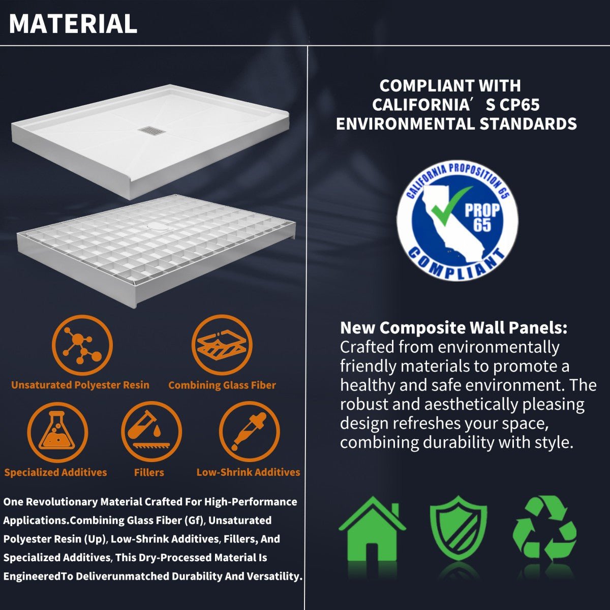 Pequod - M Shower Base, 48"x 36", White with Brushed Nickel Cover,Middle